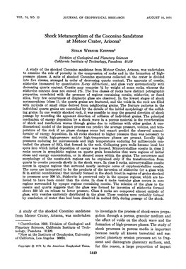 Shock Metamorphism of the Coconino Sandstone at Meteor Crater, Arizona