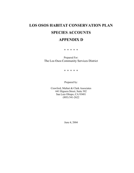 Los Osos Habitat Conservation Plan Species Accounts Appendix D