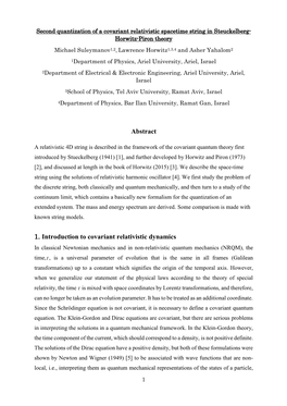 Abstract 1. Introduction to Covariant Relativistic Dynamics