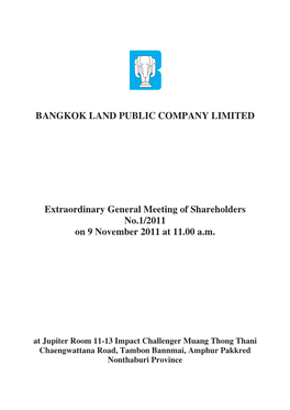 BANGKOK LAND PUBLIC COMPANY LIMITED Extraordinary General