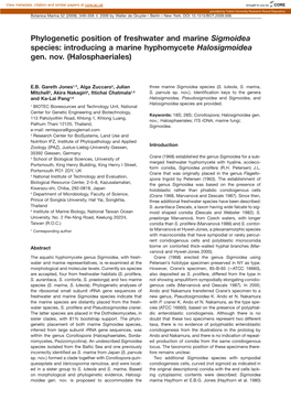 Phylogenetic Position of Freshwater and Marine Sigmoidea Species: Introducing a Marine Hyphomycete Halosigmoidea Gen