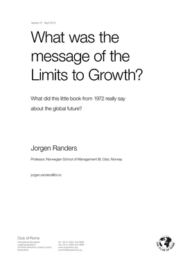 What Was the Message of the Limits to Growth?