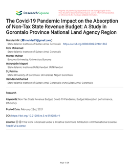 The Covid-19 Pandemic Impact on the Absorption of Non-Tax State Revenue Budget: a Study in Gorontalo Province National Land Agency Region