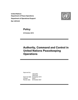 Authority, Command and Control in United Nations Peacekeeping Operations