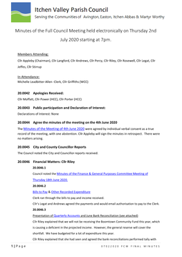 Full Council Meeting Minutes 2Nd July 2020