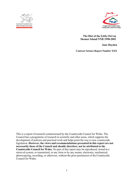 The Diet of the Little Owl on Skomer Island NNR 1998 – 2003