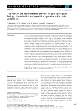 Ten Years of the Horse Reference Genome: Insights Into Equine Biology, Domestication and Population Dynamics in the Post- Genome Era