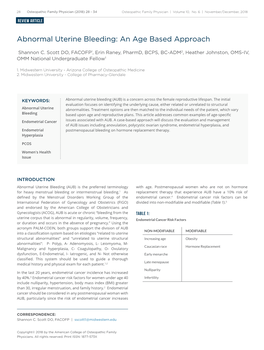 Abnormal Uterine Bleeding: an Age Based Approach 29