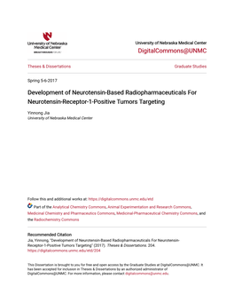 Development of Neurotensin-Based Radiopharmaceuticals for Neurotensin-Receptor-1-Positive Tumors Targeting