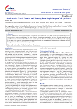 Semicircular Canal Fistulas and Hearing Loss Single Surgeon's Experience