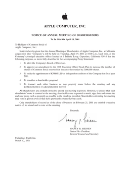 Apple Computer, Inc N&P