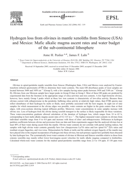 Hydrogen Loss from Olivines in Mantle Xenoliths from Simcoe (USA) and Mexico: Mafic Alkalic Magma Ascent Rates and Water Budget of the Sub-Continental Lithosphere