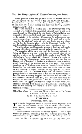 534 Dr. Forsyth Major—M. Miocene Carnivora from France. at the Junction of the Two Galleries Is Set the Bronze Statue of Prof. Sedgwick—The Last Work of the Late Mr