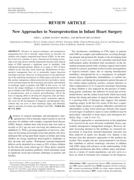 REVIEW ARTICLE New Approaches to Neuroprotection in Infant Heart