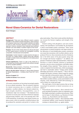 Novel Glass-Ceramics for Dental Restorations