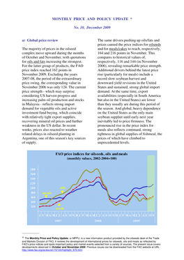 FAO Price Indices for Oilseeds, Oils and Meals (Monthly Values, 2002-2004=100)