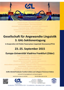 Einladungsheft Zur 3. Sektionentagung Der GAL Ev 23.-25. September 2015 an Der Europa-Universität Viadrina Frankfurt