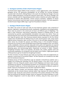 1. Geological Activities of GSI in North Eastern Region 2. Geology of North