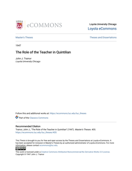 The Role of the Teacher in Quintilian