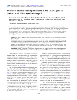 Two Novel Disease-Causing Mutations in the CLRN1 Gene in Patients with Usher Syndrome Type 3