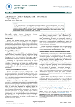 Advances in Cardiac Surgery and Therapeutics Ji Jingjing and Wu Qingyu* Medical Center, Tsinghua University, China