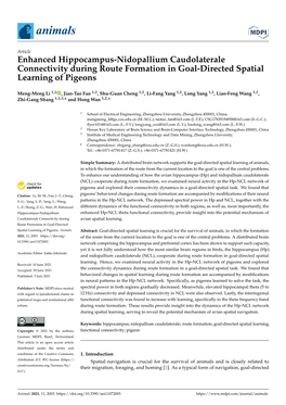 Enhanced Hippocampus-Nidopallium Caudolaterale Connectivity During Route Formation in Goal-Directed Spatial Learning of Pigeons