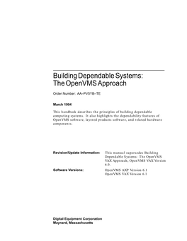 Building Dependable Systems: the Openvms Approach