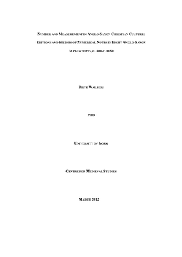 Number and Measurement in Anglo-Saxon Christian Culture