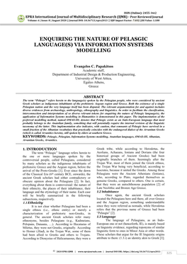 Enquiring the Nature of Pelasgic Language(S) Via Information Systems Modelling