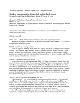 Nutrient Management for Crops, Soil, and the Environment Research-Based Practical Guidance for the Western Region