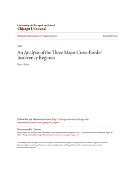 An Analysis of the Three Major Cross-Border Insolvency Regimes Ryan Halimi