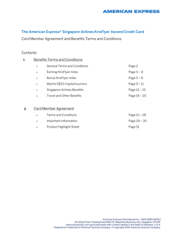 The American Express® Singapore Airlines Krisflyer Ascend Credit Card Card Member Agreement and Benefits Terms and Conditions C