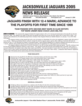 News Release Jacksonville Jaguars 2005