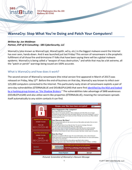 Wannacry: Stop What You’Re Doing and Patch Your Computers!