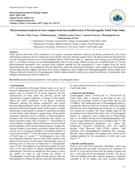 Physicochemical Analysis of Water Samples from Three Polluted Sites of Tiruchirappalli, Tamil Nadu, India