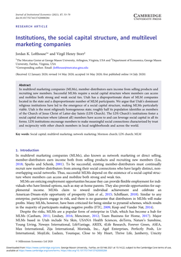 Institutions, the Social Capital Structure, and Multilevel Marketing Companies