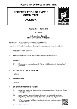 Regeneration Services Committee Agenda