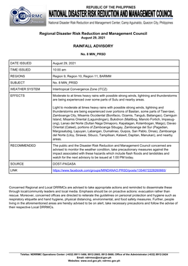 Regional Disaster Risk Reduction and Management Council RAINFALL