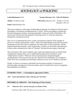 SOCIOLOGY of POLICING