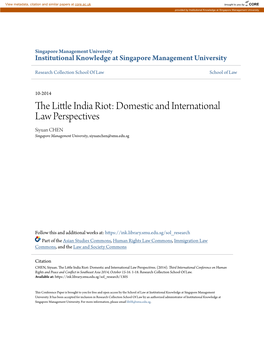 The Little India Riot: Domestic and International Law Perspectives