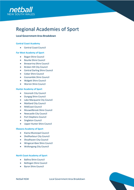 Regional Academy of Sport Local Government Area