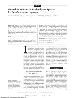 Growth Inhibition of Trichophyton Species by Pseudomonas Aeruginosa