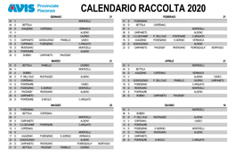 Calendario Raccolta 2020 Gennaio 21 Febbraio 21 03 V Monticelli 01 S Podenzano 04 S Bettola 02 D Bettola Cortemag