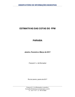 Estimativas Das Cotas Do Fpm Paraíba