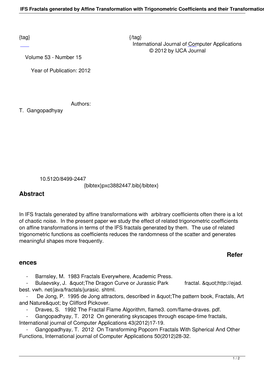 IFS Fractals Generated by Affine Transformation with Trigonometric Coefficients and Their Transformations