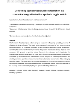 Controlling Spatiotemporal Pattern Formation in a Concentration Gradient with a Synthetic Toggle Switch