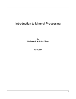 Introduction to Mineral Processing