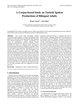 A Corpus-Based Study on Turkish Spoken Productions of Bilingual Adults