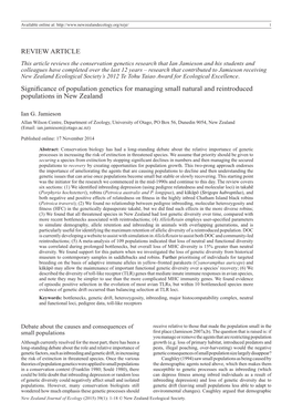 REVIEW ARTICLE Significance of Population Genetics for Managing