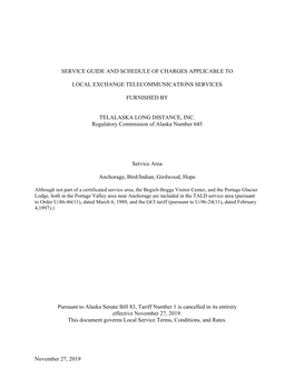 November 27, 2019 SERVICE GUIDE and SCHEDULE of CHARGES